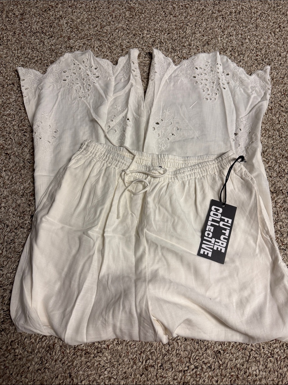 Future Collective White Eyelet Wide-Leg Pants